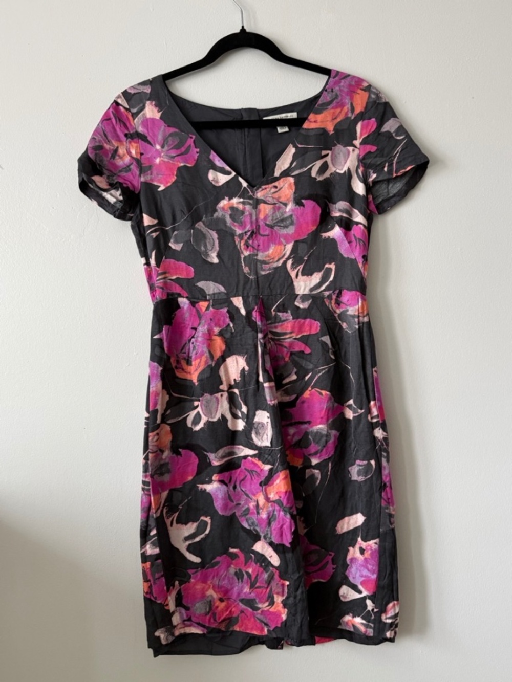 Banana Republic Floral Linen Dress | Black and Pink | Short Sleeve | Size S/6